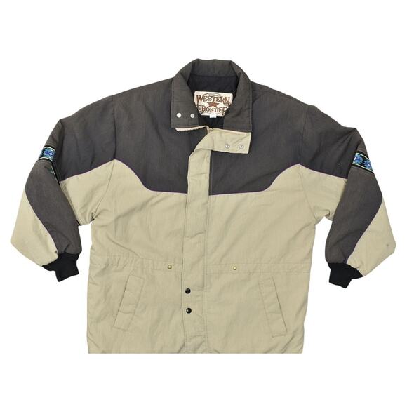 Western Frontier VTG Made in USA Beige Parka Jacket Polyester L Men Fleece Lined - Picture 1 of 8